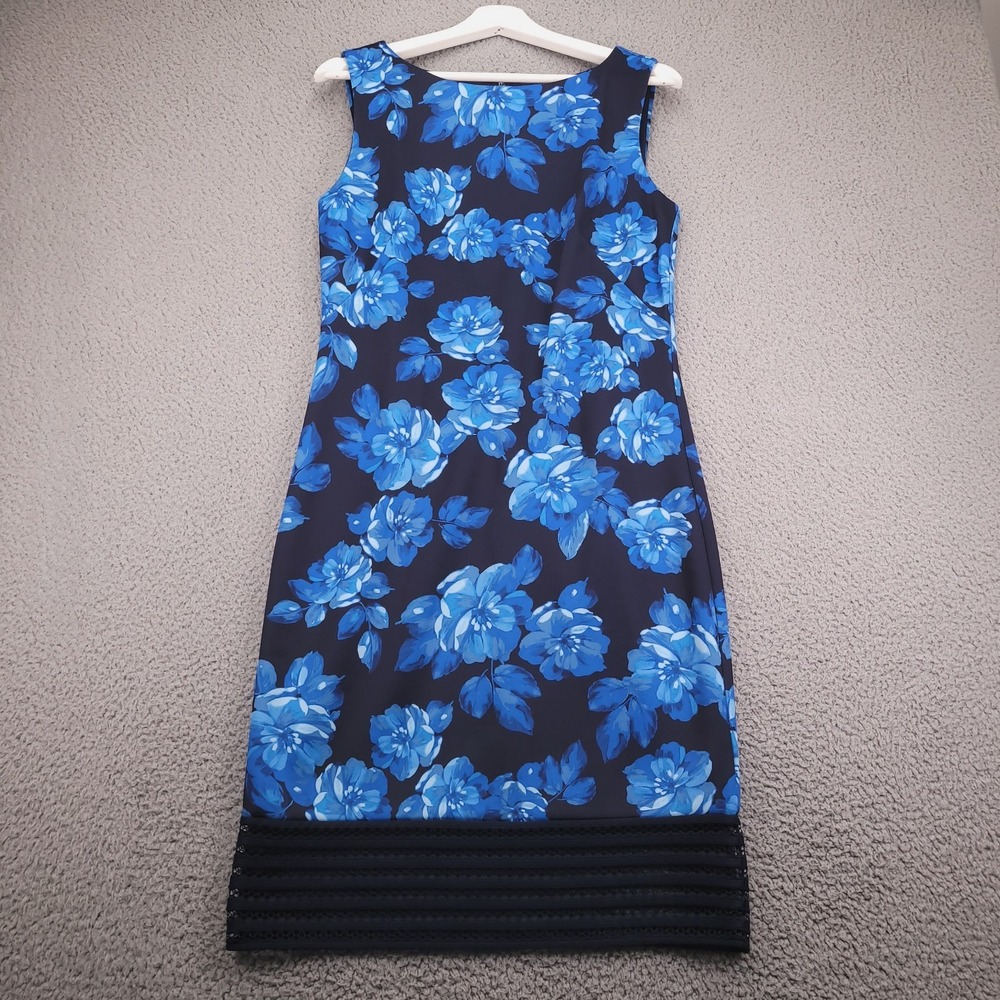 Luxe By CARMEN MARC VALVO Dress Size 6 Blue Floral Sleeveless Sheath NEW